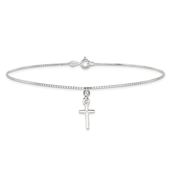 Halo Sterling Silver Cross Anklet