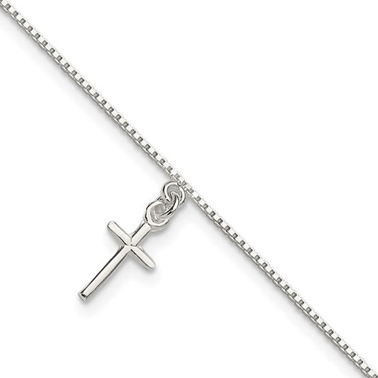 Halo Sterling Silver Cross Anklet